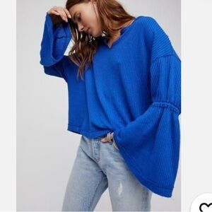 Free People We The Free Royal Blue Thermal Knit Dahlia Oversized Boho Top